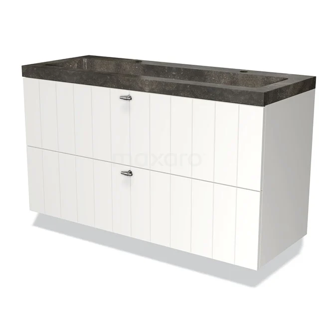 Modulo Vanity units with basin | 120 cm Matte white Slat front Natural stone 2 Stacked drawers BMW17-01490