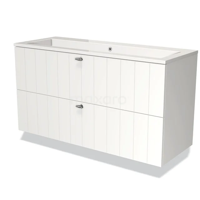 White bathroom unit with double drawers, modern design, fitted with a ceramic basin and subtle handles.
