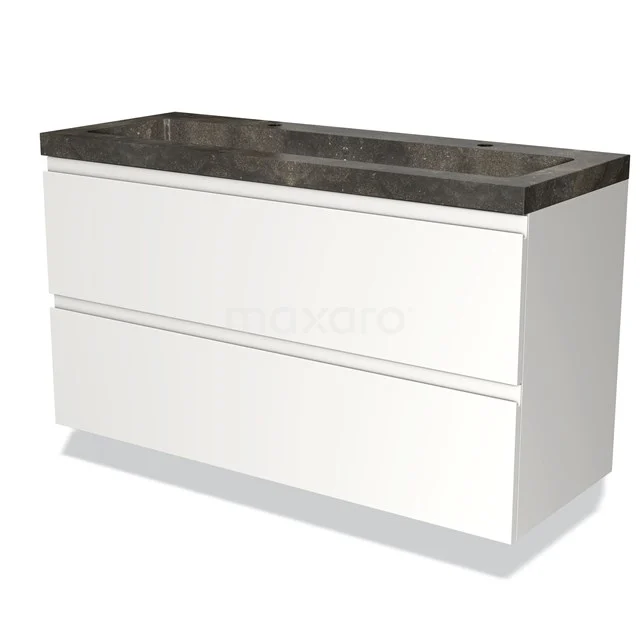 White bathroom unit with two drawers, black marble basin worktop, modern design, perfect for stylish bathroom design.
