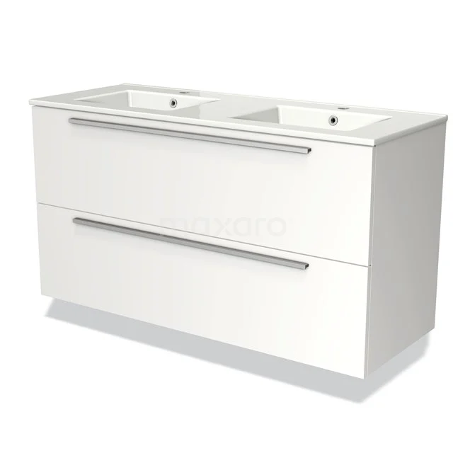 Modulo Vanity units with basin | 120 cm Matte white Flat front Ceramic 2 Stacked drawers BMW17-01504