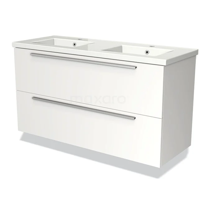 White double vanity unit with two drawers, modern design, perfect for stylish and functional bathroom decor.