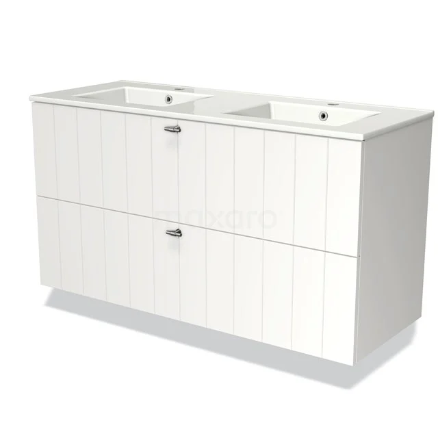 Modulo Vanity units with basin | 120 cm Matte white Slat front Ceramic 2 Stacked drawers BMW17-01516