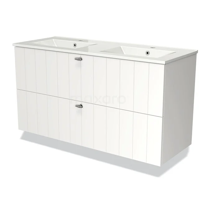 Modulo Vanity units with basin | 120 cm Matte white Slat front Ceramic 2 Stacked drawers BMW17-01518