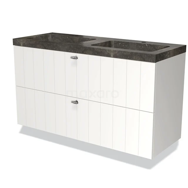 Modulo Vanity units with basin | 120 cm Matte white Slat front Natural stone 2 Stacked drawers BMW17-01521
