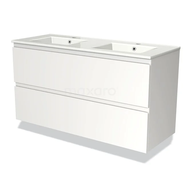 White, rectangular bathroom unit with double basin, modern design, glossy finish, perfect for a stylish bathroom.