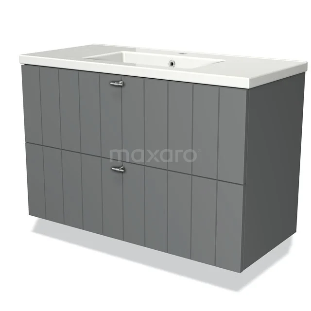 Modern grey bathroom unit with double drawers, white stone vanity units with basin and vertical lines, ideal for stylish bathroom decor.