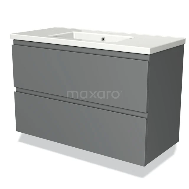 Grey wooden Bathroom unit with matt surface, double drawers and integrated vanity units with basin, ideal for a modern bathroom.