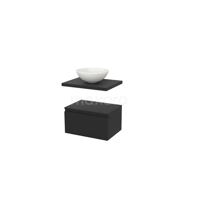 Black bathroom furniture set with matte black basin shelf and white ceramic countertop wash basin, modern design for a stylish bathroom.