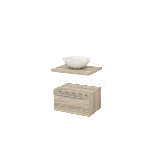 Wooden bathroom furniture set with a handmade countertop wash basin, natural wood look and modern design, perfect for any bathroom style.
