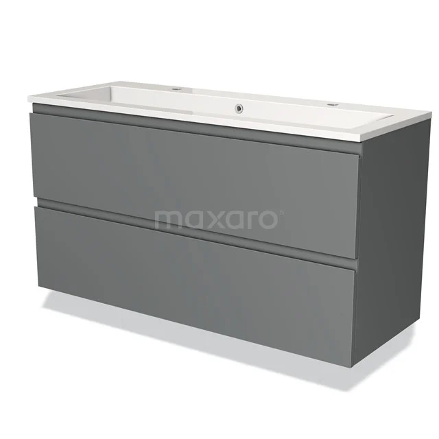 Modulo Vanity units with basin | 120 cm Mid grey Handle-less front Mineral marble 2 Stacked drawers BMW17-01672