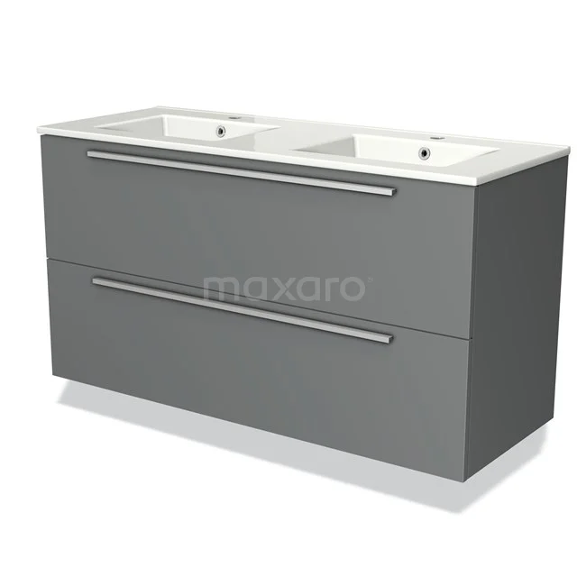 Modulo Vanity units with basin | 120 cm Mid grey Flat front Ceramic 2 Stacked drawers BMW17-01675