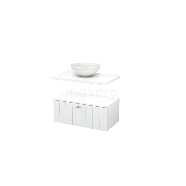 Modulo+ Plato Badkamermeubel voor waskom | 80 cm Hoogglans wit Lamel front Hoogglans wit blad Laag zwevend BMR000082