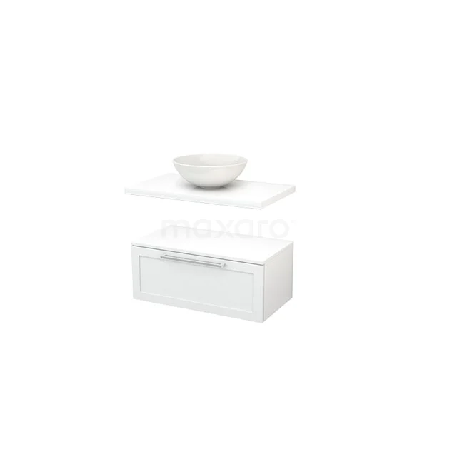Modulo+ Plato Vanity units for countertop basin | 80 cm High-gloss white Frame front High-gloss white worktop Low floating BMR000083 White floating bathroom unit with porcelain basin, sleek design, ideal for modern bathrooms.