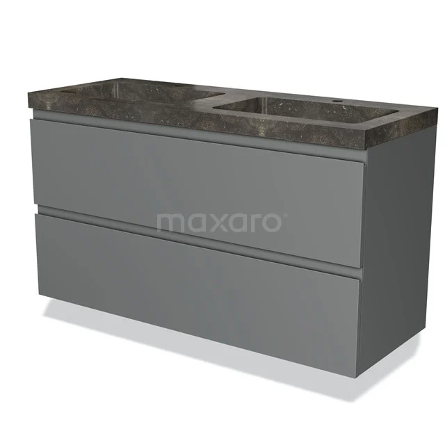 Grey bathroom unit with marble vanity units with basin, minimalist design and two drawers for practical storage space.