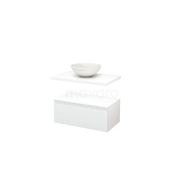Modulo+ Plato Badkamermeubel voor waskom | 80 cm Hoogglans wit Greeploos front Hoogglans wit blad Laag zwevend BMR000084