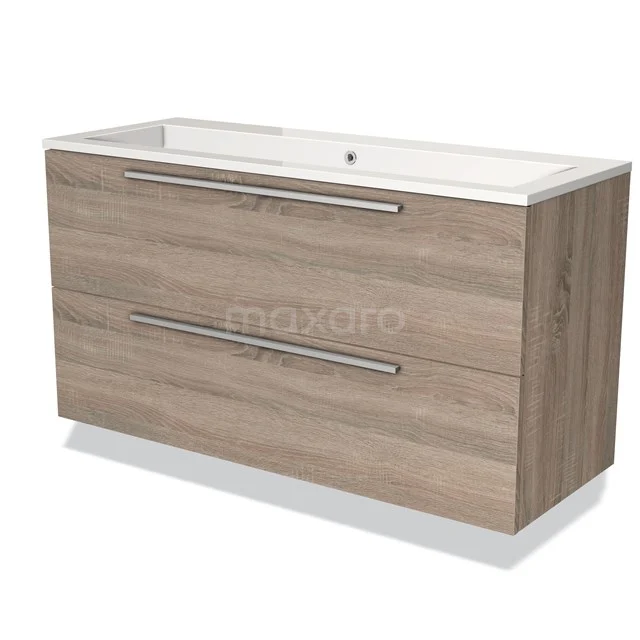 Holz Badmöbel mit Waschbecken, 2 Schubladen, modernes Design, Eiche-Look und nachhaltige Verarbeitung.