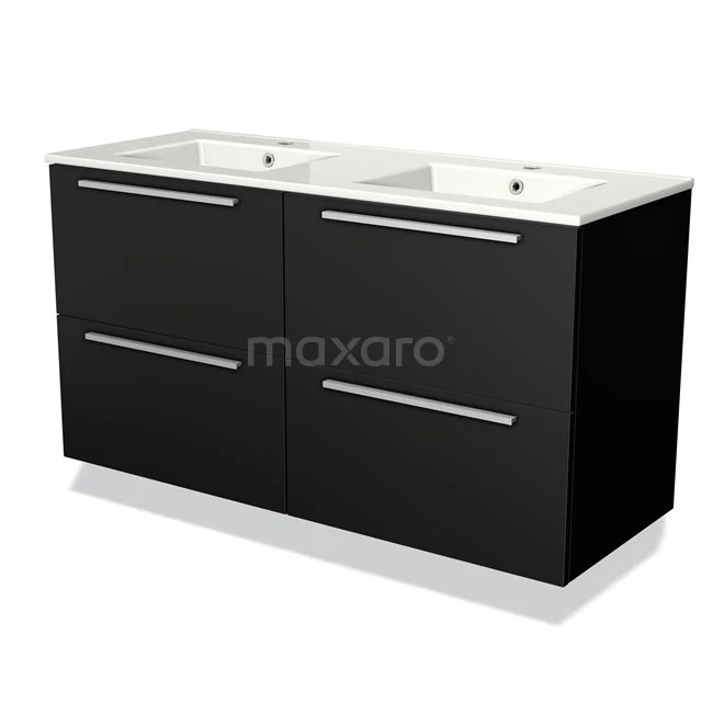 Modulo Vanity units with basin | 120 cm Matte black Flat front Ceramic 4 drawers BMW18-00001