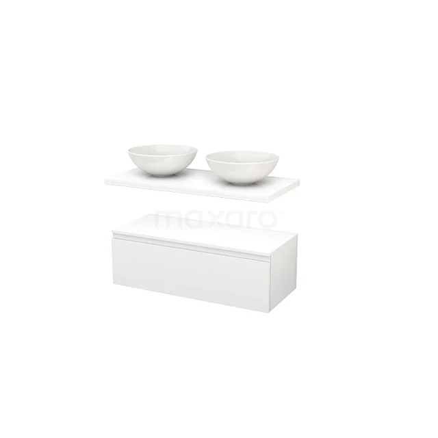 Modulo+ Plato Badkamermeubel voor waskom | 100 cm Hoogglans wit front Hoogglans wit blad Laag zwevend BMR000094