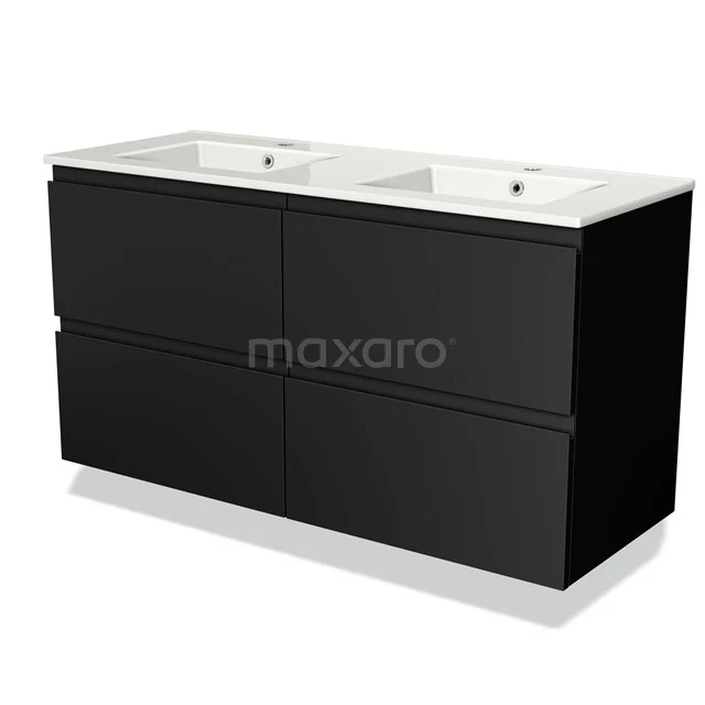 Modulo Vanity units with basin | 120 cm Matte black Handle-less front Ceramic 4 drawers BMW18-00025