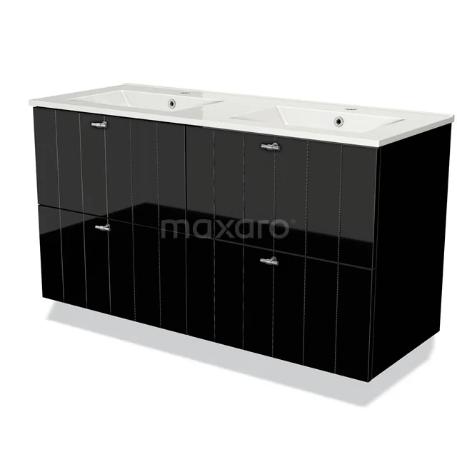Black glossy bathroom unit with vanity units with basin, minimalist design and soft-close drawers, ideal for modern bathrooms.