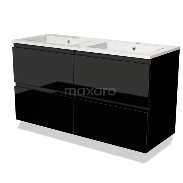 Badkamermeubel 120cm Modulo Hoogglans Zwart 4 lades Greeploos Wastafel Mineraalmarmer BMW18-00106