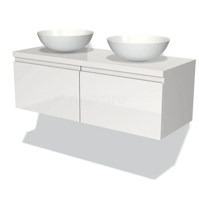 Modulo Plato Vanity units for countertop basin | 120 cm High-gloss white Handle-less front High-gloss white worktop 2 Side-by-side drawers BMK12-00003