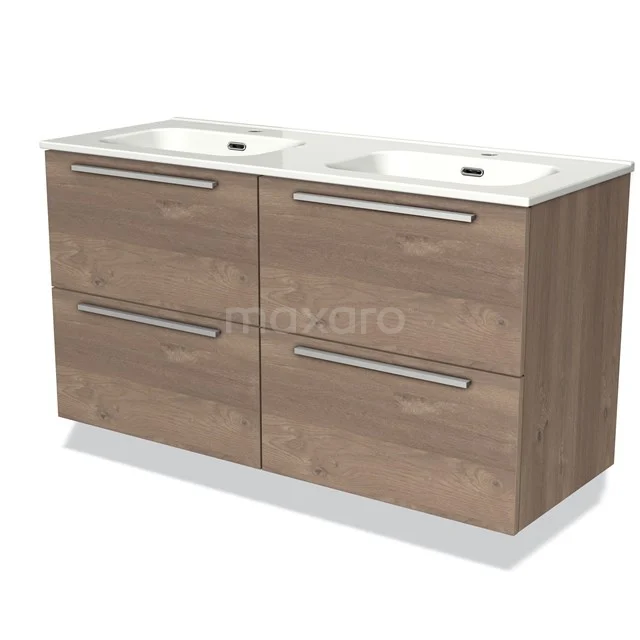 Wooden vanity units with basin, modern design, 4 drawers with metal handles, perfect for practical bathroom storage.