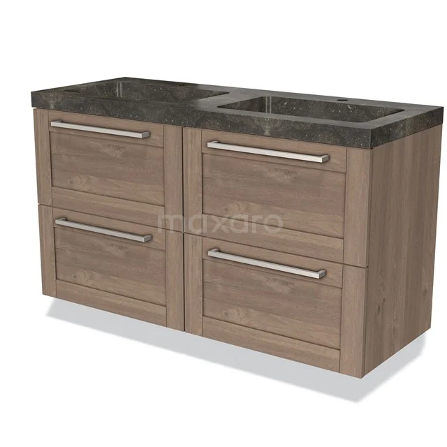 Modulo Vanity units with basin | 120 cm Mid brown oak Frame front Natural stone 4 drawers BMW18-00174