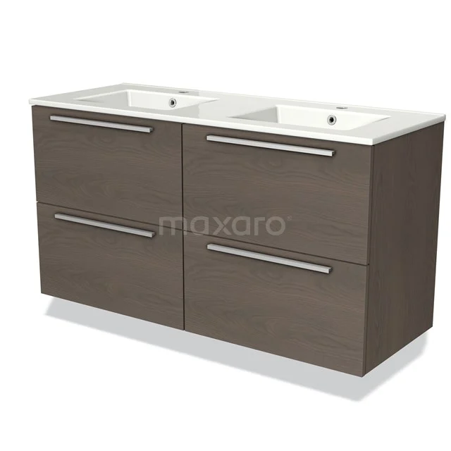 Modulo Vanity units with basin | 120 cm Dark brown oak Flat front Ceramic 4 drawers BMW18-00181