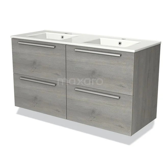 Modulo Vanity units with basin | 120 cm Grey oak Flat front Ceramic 4 drawers BMW18-00205