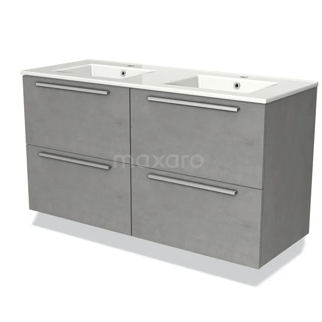 Modulo Vanity units with basin | 120 cm Light grey concrete Flat front Ceramic 4 drawers BMW18-00229