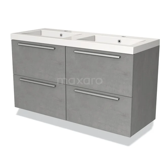 Badkamermeubel 120cm Modulo Lichtgrijs Beton 4 lades Vlak Wastafel Mineraalmarmer BMW18-00237