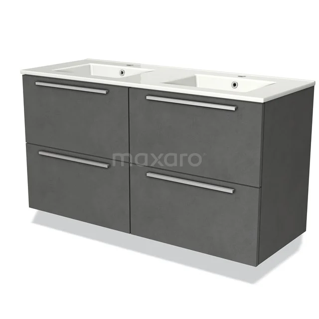 Modulo Vanity units with basin | 120 cm Dark grey concrete Flat front Ceramic 4 drawers BMW18-00241