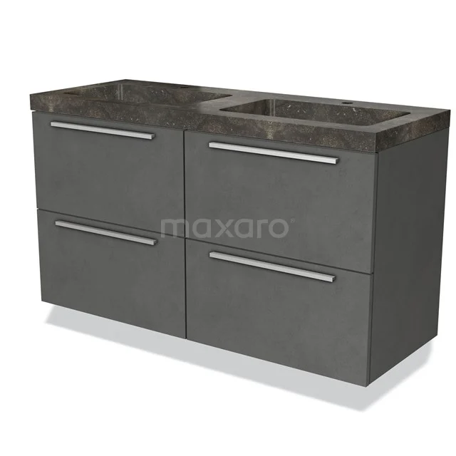 Badmöbel 120cm Modulo Dunkelgrau Beton 4 Schubladen Flaches Waschbecken Naturstein Blau BMW18-00246 Graue Badmöbelset mit marmoriertem Waschbecken, 4 Schubladen und schickem Design. Ideal für ein modernes Badezimmer.