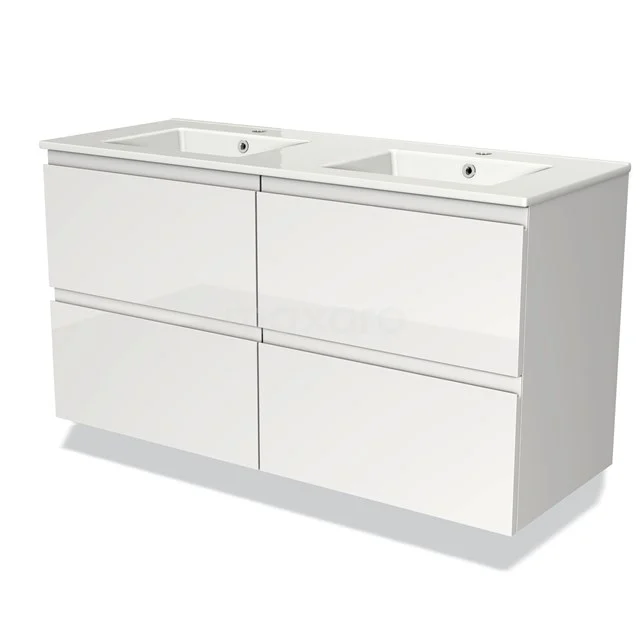 Modulo Vanity units with basin | 120 cm High-gloss white Handle-less front Ceramic 4 drawers BMW18-00298