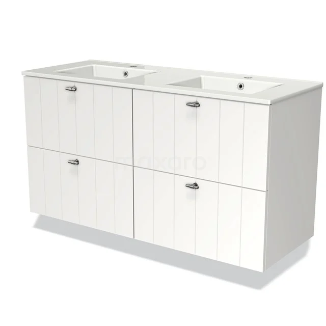 Modulo Vanity units with basin | 120 cm Matte white Slat front Ceramic 4 drawers BMW18-00325