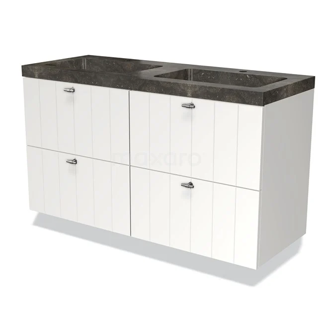 Wit badkamermeubel met 4 lades, marmeren blad en ingebouwde wastafel, ideaal voor een moderne badkamer inrichting.