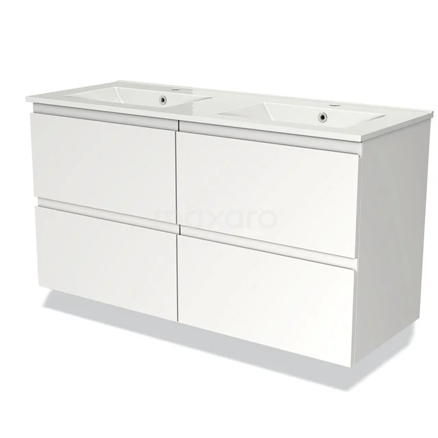 Wit dubbel wastafelmeubel met vier lades, strak design voor moderne badkamers, gemaakt van hoogwaardig materiaal.