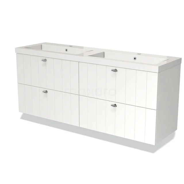 Modulo Vanity units with basin | 160 cm Matte white Slat front Mineral marble 4 drawers BMW18-00350