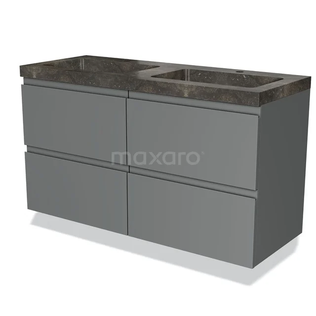 Modulo Bathroom furniture with sink | 120 cm Mid grey Handle-less front Natural stone 4 drawers BMW18-00381 Grey bathroom furniture set with double basin and marble worktop, modern design, ideal for stylish bathroom design.
