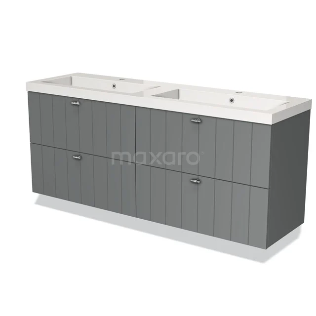 Grey double vanity unit with six drawers, matt finish, ideal for a modern bathroom interior.