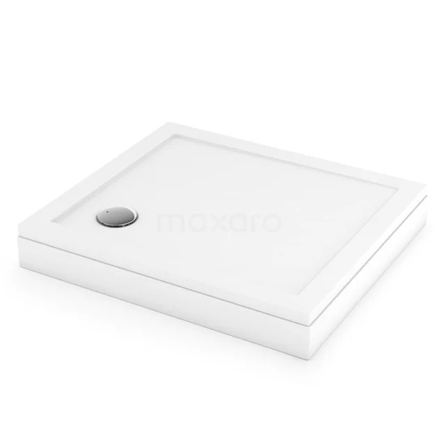 Weiße quadratische Duschwanne mit Ablauf, aus hochwertiger Keramik, ideal für ein modernes Badezimmer.