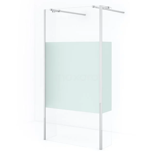 Frosted glass shower screen with white aluminium profiles, sleek design for modern bathroom style, suitable for walk-in shower.