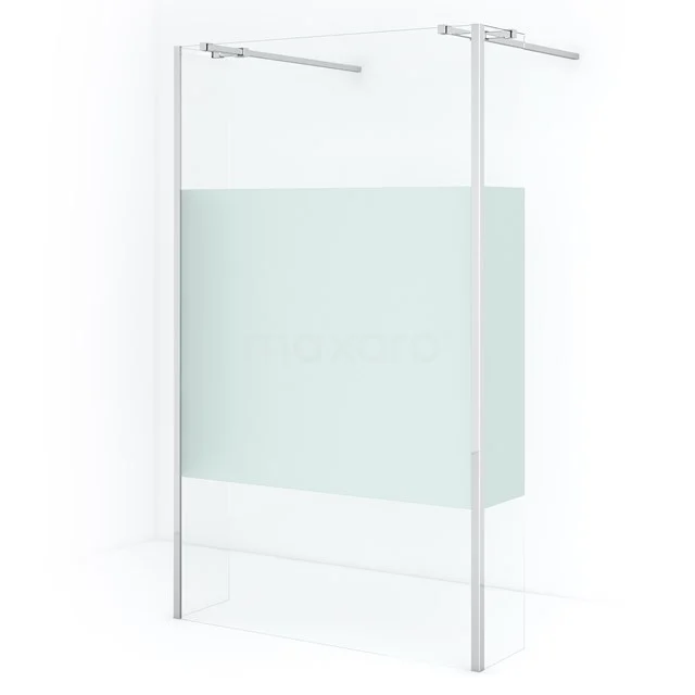Glass shower screen with matte white panel, sleek design and aluminium profiles, ideal for modern bathroom design.