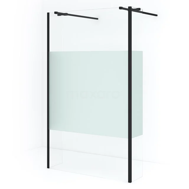 Clear shower screen with matte black frame, modern design, ideal as a stylish room divider in the bathroom.