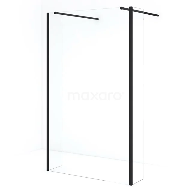 Modern shower screen with clear glass and matt black profiles. Stylish addition for a sleek bathroom design.