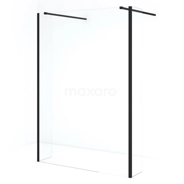 Matte black shower screen with minimalist design, clear glass and aluminium frame; stylish for a modern bathroom.