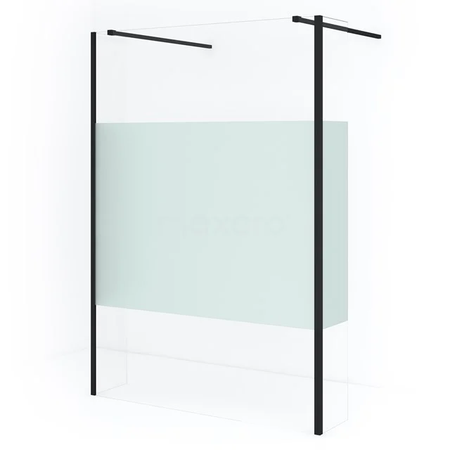 Diamond Walk-in shower | 135 cm Matte black Clear with matt strip Free-standing wall with side walls IDG140383MBN