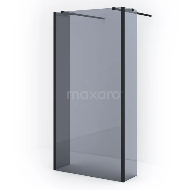 Diamond Walk-in shower | 95 cm Matte black Smoke glass Free-standing wall with side walls IDG100361MB