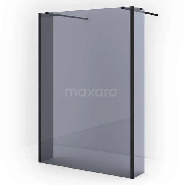 Matt Schwarz Duschwand mit Eckprofil, aus Rauchglas gefertigt, perfekt für ein modernes Badezimmer.